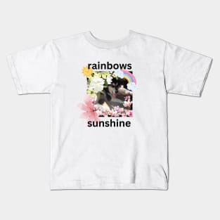Cute Husky Dog Rainbows Sunshine Flowers Kids T-Shirt